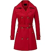 Chrisuno Women's Double Breasted Trench Coats Mid-Length Belted Overcoat Long Dress Jacket with Detachable Hood
