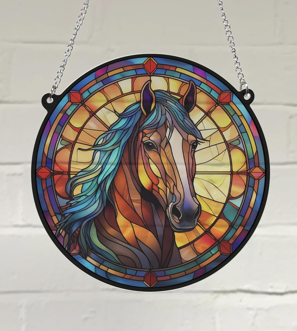 Horse Stained Glass Effect Suncatcher - Garden Gift - Animal Lovers - Horse Lovers (19cm)