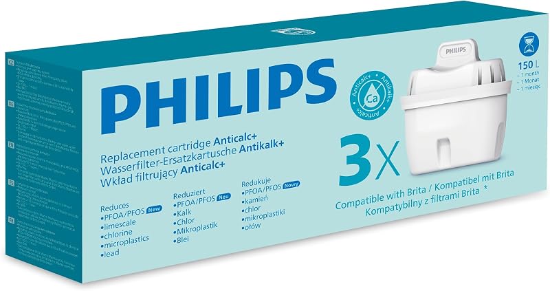 Water Wasserfilter-Kartusche Antikalk+, 3er-Pack, BIS ZU 50 % WASSERHÄRTE REDUZIERUNG, reduziert Chlor, Mikroplastik und andere Verunreinigungen, Kompatibel mit brita*