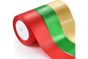 BBPOOL 3 Rolls Wide Christmas Ribbon 70 Yards 2 inch Wide Polyester Satin Ribbon Solid Gold Red Green Ribbons for Christmas Gift Wrapping Wedding Crafts Holiday Decoraiton