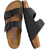 T TICCI Flexible Cork Footbed Sandals for Women - Arch Support Slides with Adjustable Buckle, Genuine Suede & EVA Outsole,