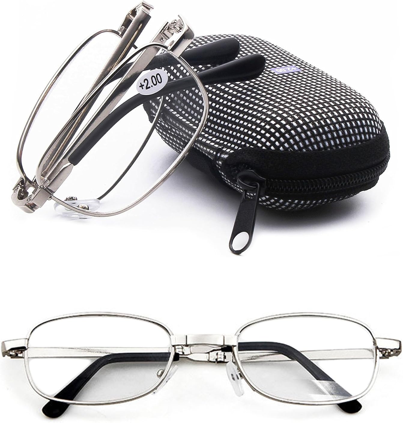 small reading glasses in metal case