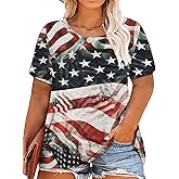 Plus Size American Flag Shirts for Women Funny 4th of July T Shirt Stars Stripes Print Patriotic Tee Tops 2x-5x