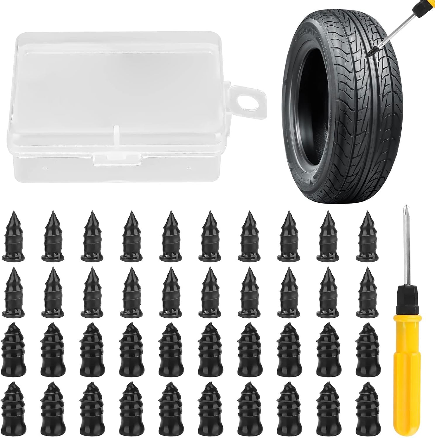 Linkstyle 40PCS Tyre Repair Screws, 2 SizesTire Puncture Repair Rubber Nail Screws for Car Motorcycle Truck
