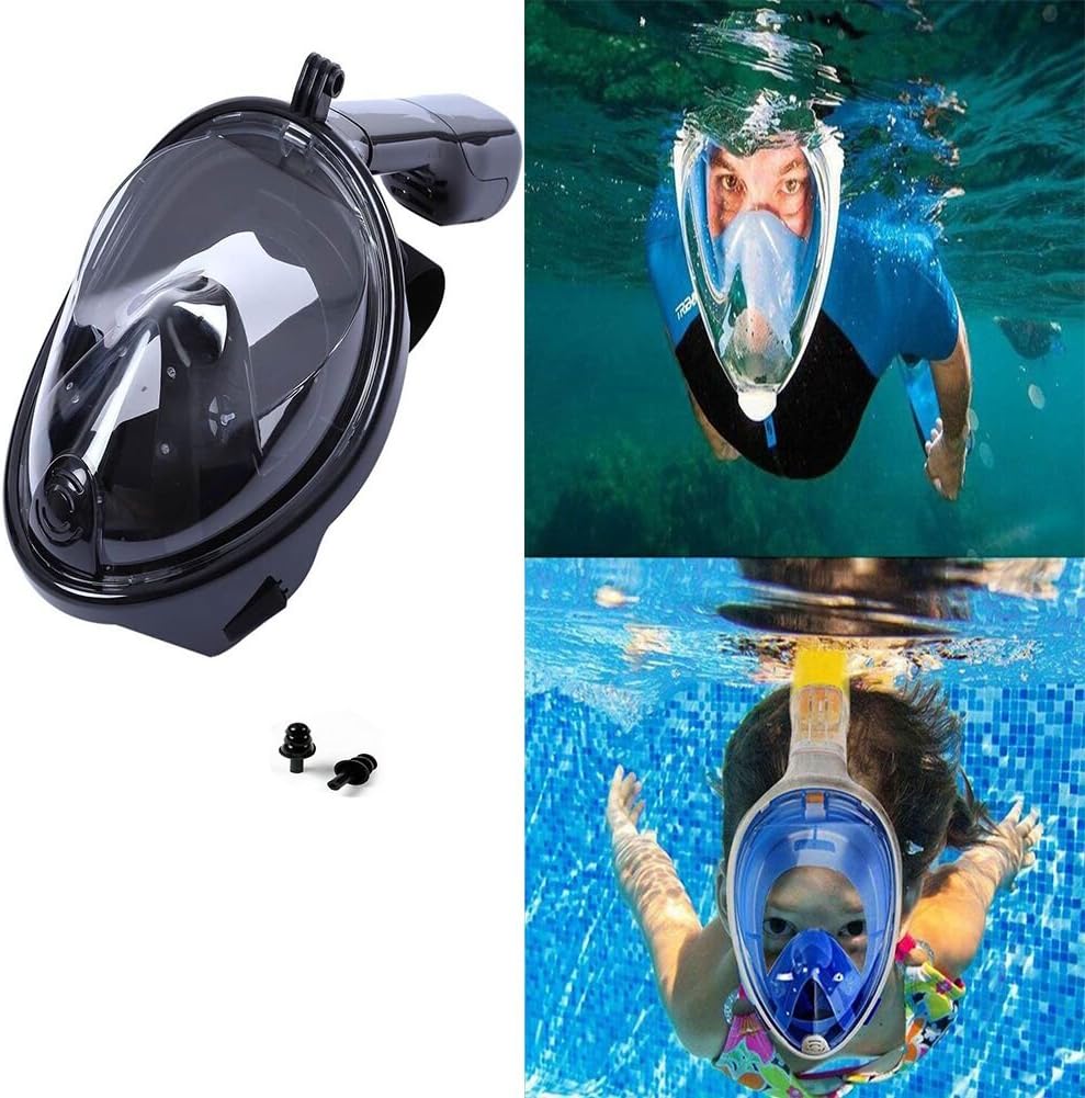 Aliyao Snorkel Mask Diving Swimming Easy Breath Full Face Mask Anti fog and Anti leak 180°Panoramic Technology for Children Adults with Ear Plug (Black,L)