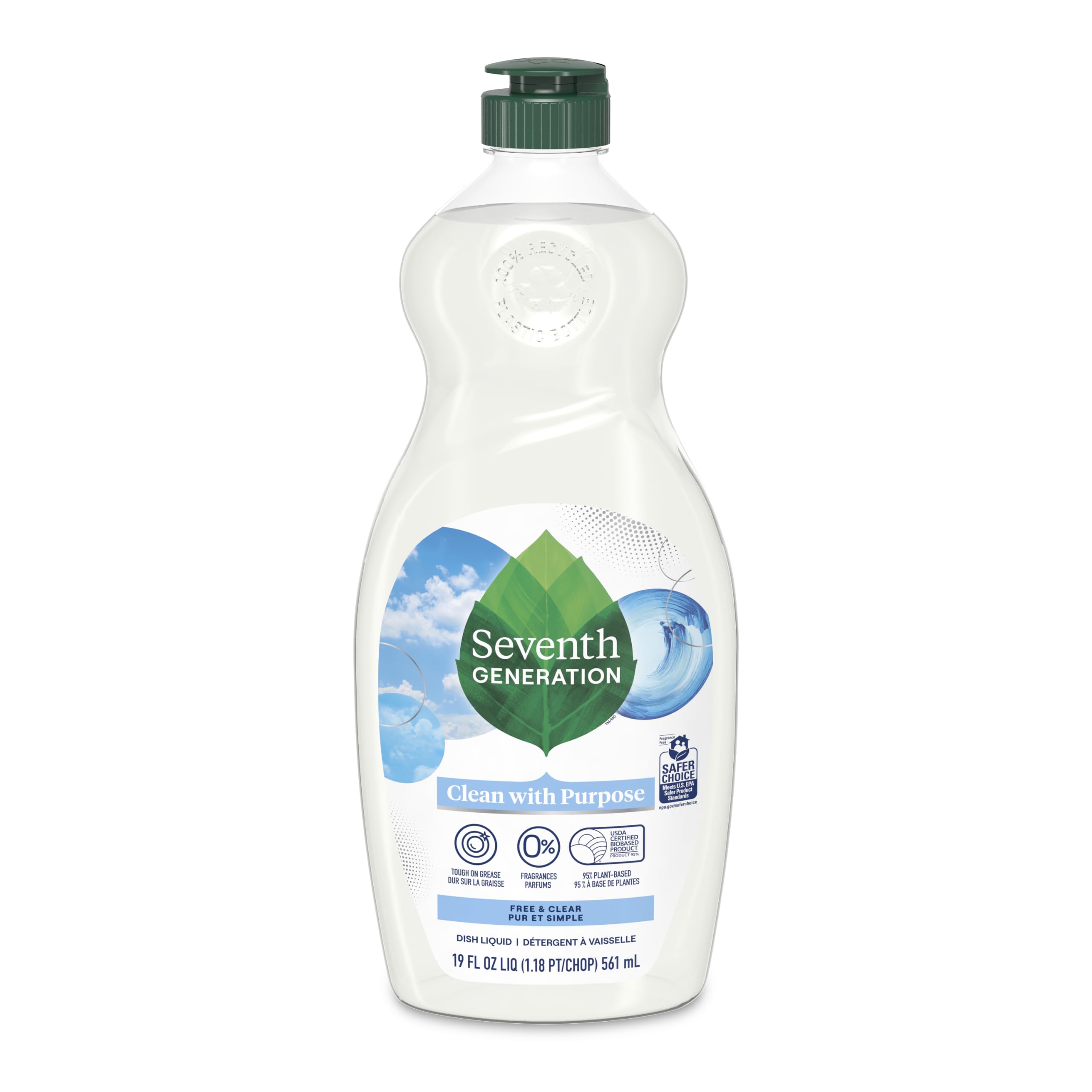 Seventh Generation Free & Clear Liquid Dish Soap - 19 fl oz: Hypoallergenic, Dissolves Food, Safe for Sensitive Skin