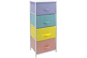 Sorbus Nightstand with 4 Drawers - Bedside Furniture & Accent End Table Chest for Home, Bedroom, Office, College Dorm, Steel Frame, Wood Top, Easy Pull Fabric Bins (4-Drawer, Pastel/White)