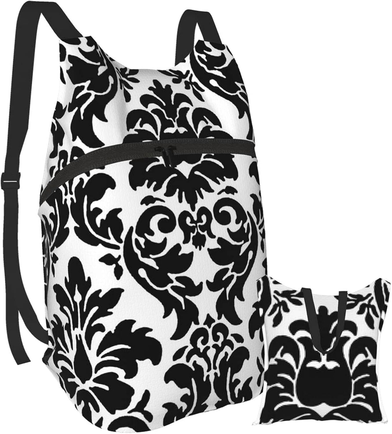 Rectangle Black And White Damask Folding Portable Backpack Laptop