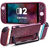 DLseego Protective Hard Case for Nintendo Switch 2 2025, Soft Grip Cover for Joy Con,Detachable JoyCon Controller Shockproof & Scratch-Resistant Console Shell, 4 Love Thumb Grips, Transparent- Pink