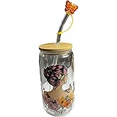 Let your spirit soar Glass Tumbler has butterflies and flowers, bamboo lid, glass straw, and butterfly topper.