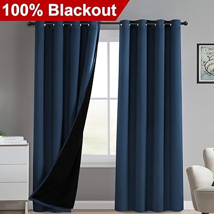 Amazon Com Turquoize Blackout Lined Curtain For Bedroom Navy 96