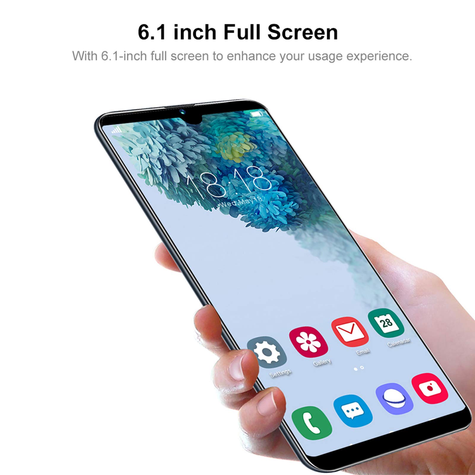 Hilitand 6.1in Full Screen Dual Card Face ID Smartphone,Front Camera 200W + Back Camera 500W,Fingerprint Unlocked Fast and Secure,5point Touching Screen,Support for Android 10.0,with 128G Memory Card