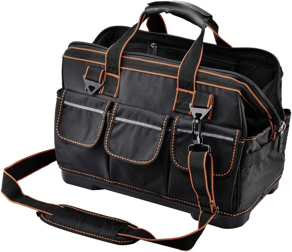 Tool Bags with Water Proof Molded Base, Wide Mouth, Single-Shoulder Tool Storage and Organizers Box 16 Inch 17 Pockets - - 