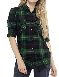 Match Womens Button Down Flannel Plaid Shirts roll