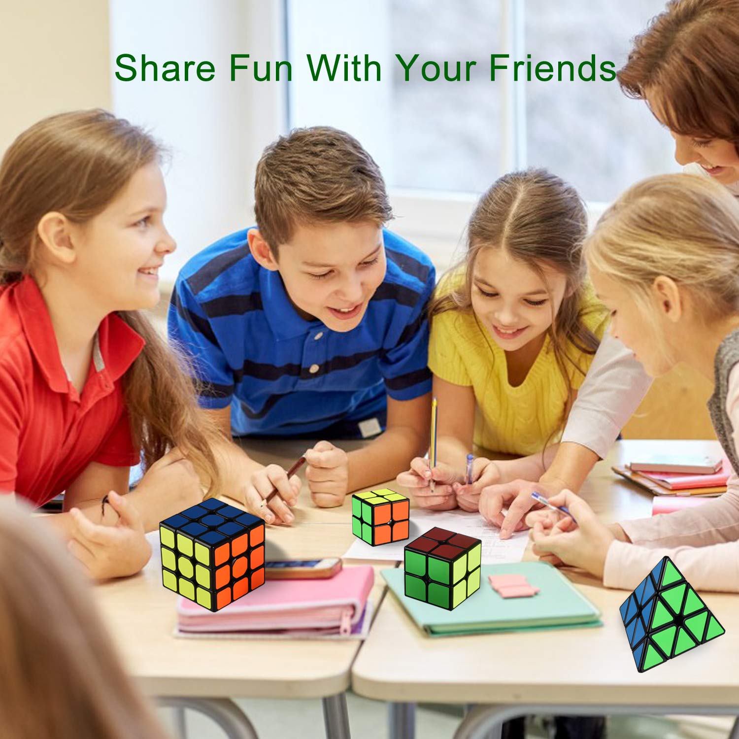 Speed Cube Set, Charlemain Magic Cube Set of 2x2x2 3x3x3 Pyramid Smooth Puzzle Cube Bundle,Puzzle Toys Gifts for Kids and Adult Challenge