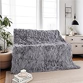 Mibathni Luxury Rex Rabbit Hide Fur Throw Blanket for Couch Ultra Soft Plush Pelt Skin Warm Blanket Large Throw Bedspread for Sofa Bed Light Grey 55in x 78.7in