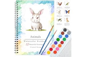 SLWBZ Watercolor Workbooks Coloring Book, Beginner Friendly Painting Kit, Easy Exquisite with Steps, Creative Exploration Watercolor Book with Paint Set for Adults Teens (Cute Rabbit, with Paint)