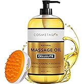 Cellulite Massage Oil with Massager Mitt - 100% Natural Cellulite Oil, Highly Absorbable and Deeply Penetrates Skin- Firms, Tones, Tightens & Moisturizes Skin by Cosmetasa 16.9 oz