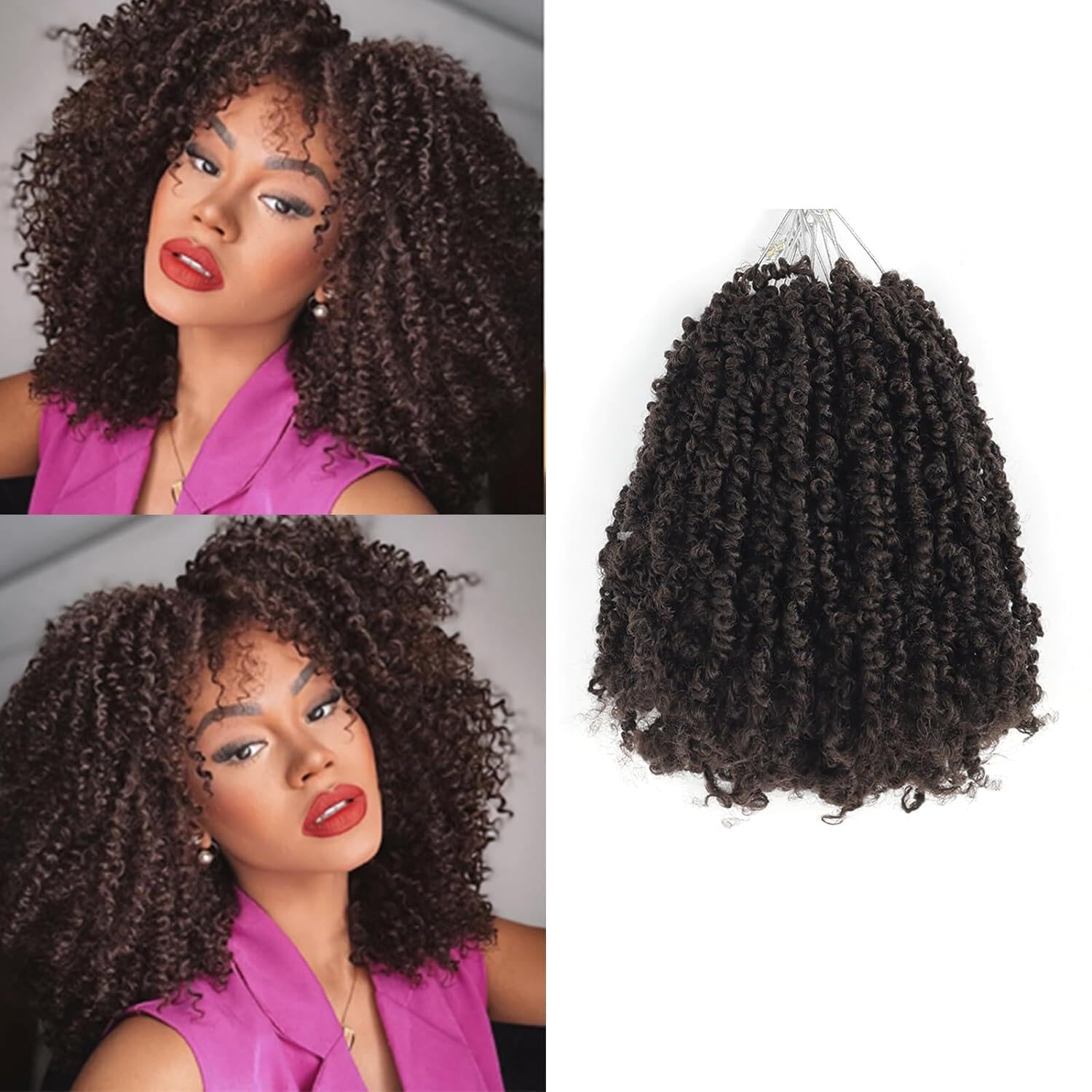 Datanala Yanky Twists Crochet Braiding Hair Color 4# 10 Inch 9 Packs Crochet Hair with Curls Micro Spring Twists Pre-looped Curly Crochet Braids Hair Extensions for Women — image 1