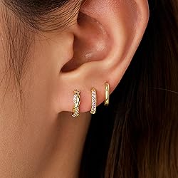 Inerney Dark Purple Gold Huggie Hoop Earrings Set