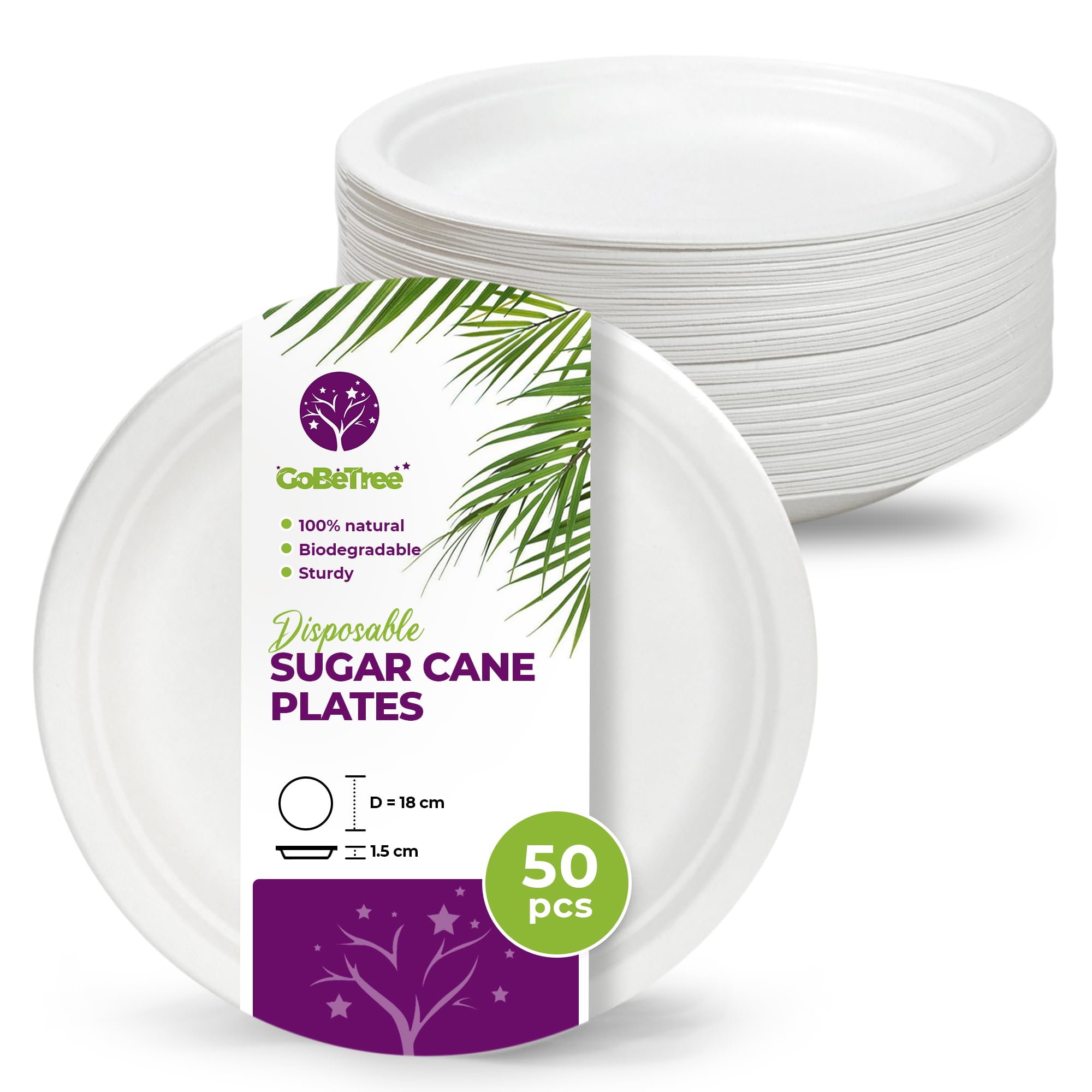 GoBeTree Round Plates Sugar Cane 60 Und Ø 18cm (60 piezas)