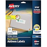 Avery Repositionable Printable Address Labels with Sure Feed, 1" x 2-5/8", White, 750 Blank Mailing Labels (58160)
