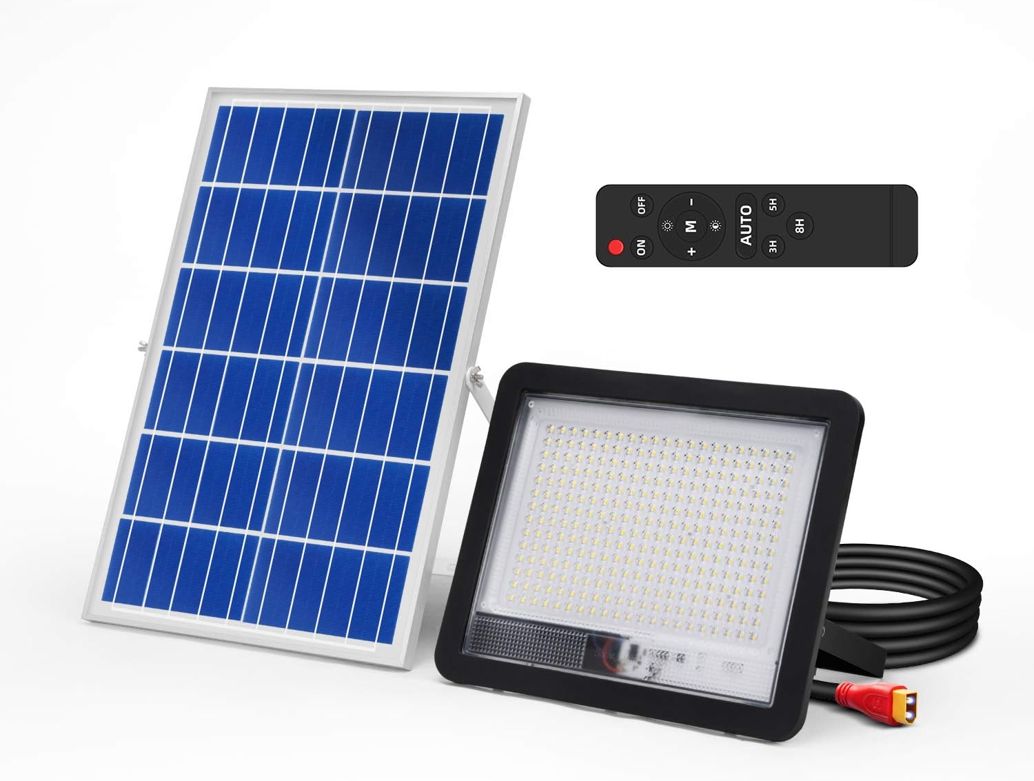 300W LED Solar Flood Light Outdoor LED Solar Street Security Light IP66 Waterproof Auto Dusk to Dawn with Remote 1800LM 6500K Cool White Wall Light for Road Yard Garden Pathway Pool Lawn Flag Pole