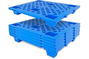 RANWIN Plastic Pallets 23.6" x 19.7" x 3.9", Lightweight Waterproof Floor Pallet with Breathable Grid for Indoor Outdoor, Warehouse, Garages, Kitchen, Basement (6 Pack, 1100lbs Load Capacity, Blue)