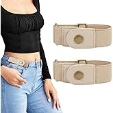 LEACOOLKEY No Buckle Stretch Belt for Women/Men—2 Pack Elastic Invisible Belt for Jeans