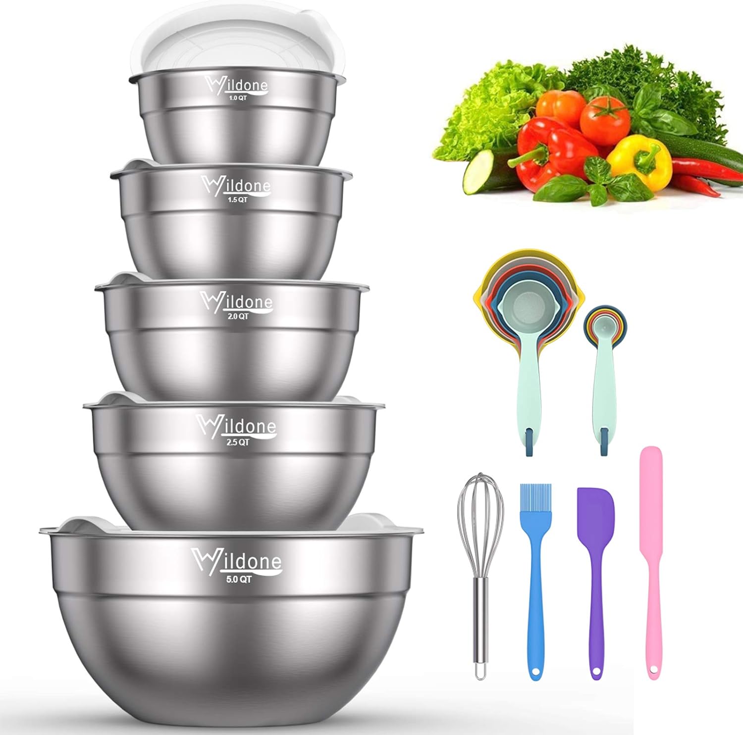 Mixing Bowls with Airtight Lids Wildone 19 Piece Stainless Steel