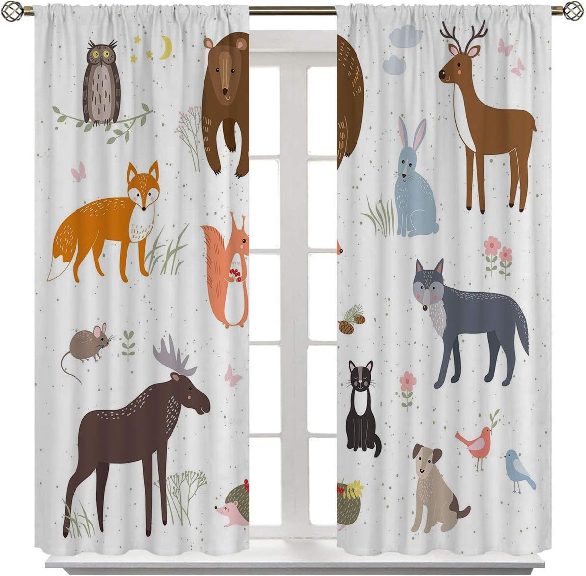 Cabin Decor,Sports Curtains,Cute Animals in