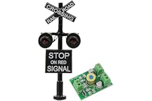 JTD1507RP 1 Set N Scale Railroad Train/Track Crossing Sign 2 Heads LED Made + Circuit Board Flasher-Flashing Red Train Stop o