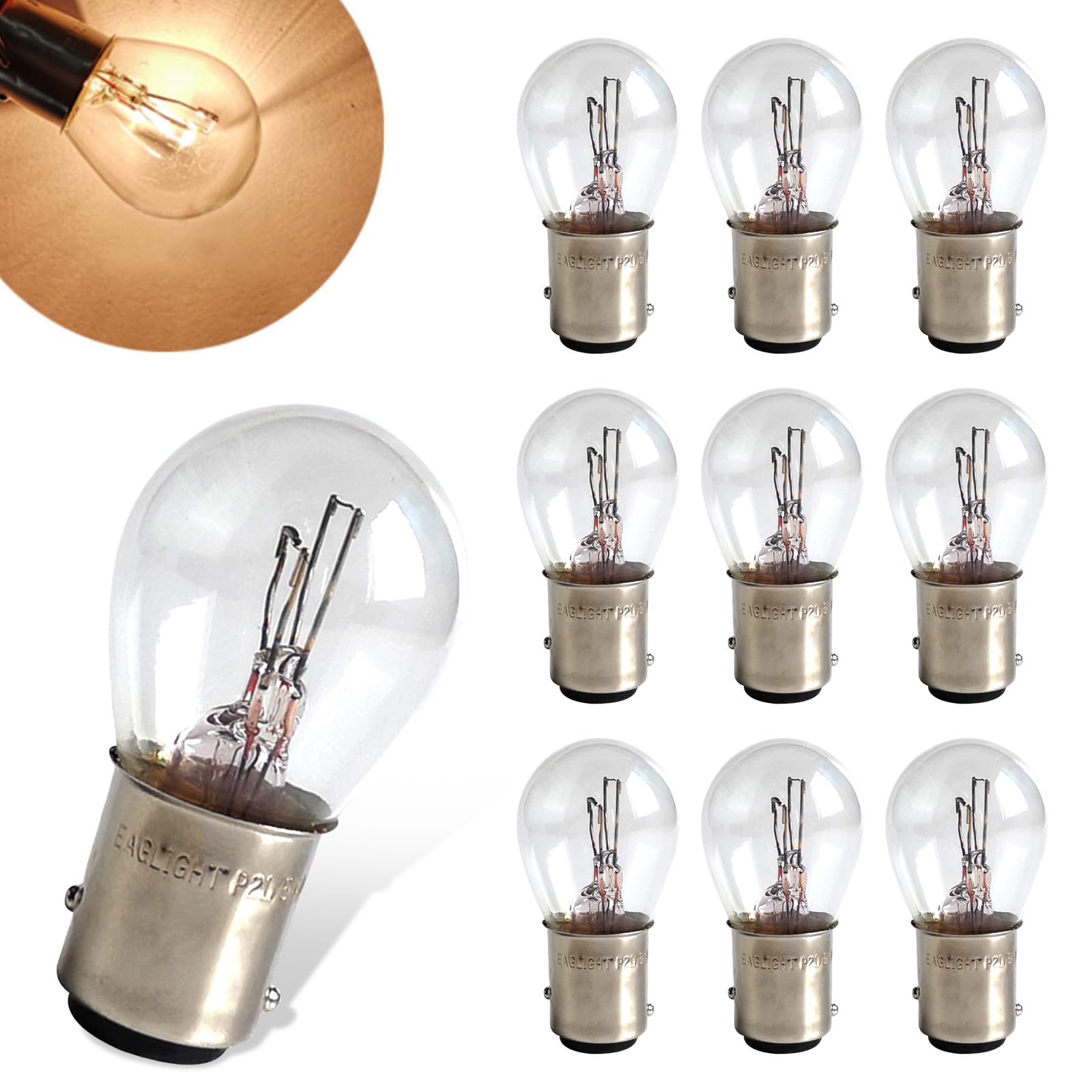 Photo 1 of Flygun 10 PCS Car 1157 P21/5W S25 BAY15D Light Bulb, Double Tail High and Low Brake Light Bulb Turn Signal Light Bulb LongerLife Replacement, Universal Halogen Brake Tail Light Parking Light (White)