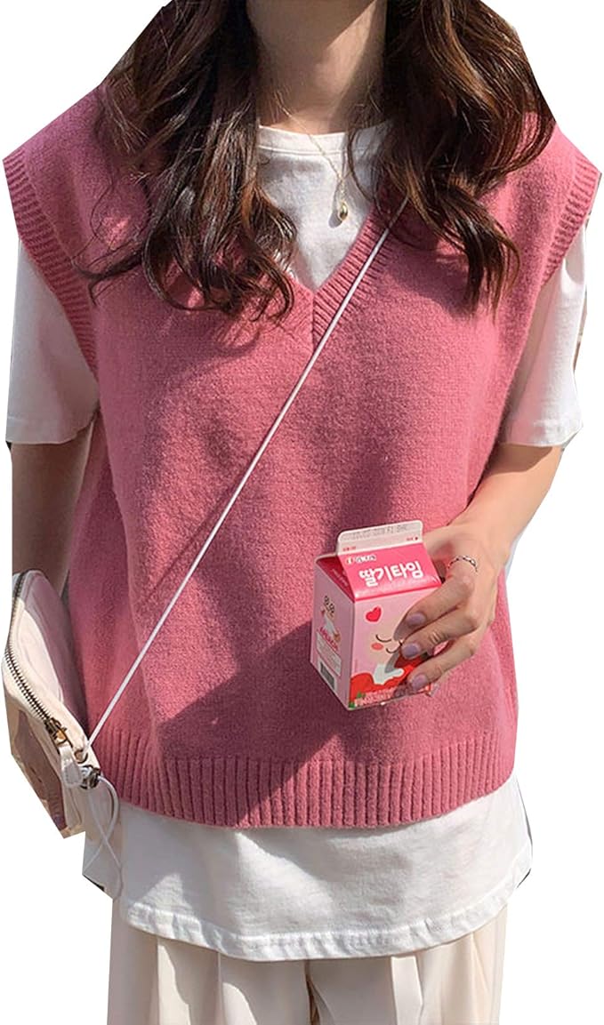 pink v neck sweater vest