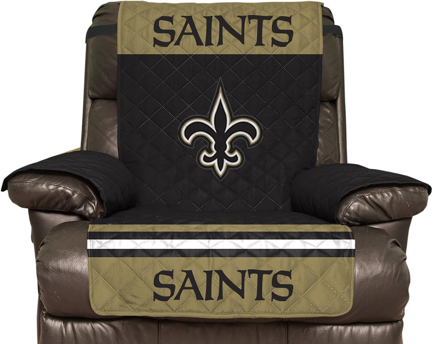 NFL New Orleans Saints Recliner Reversible Furniture Protector with Elastic Straps, 80-inches by 65-inches