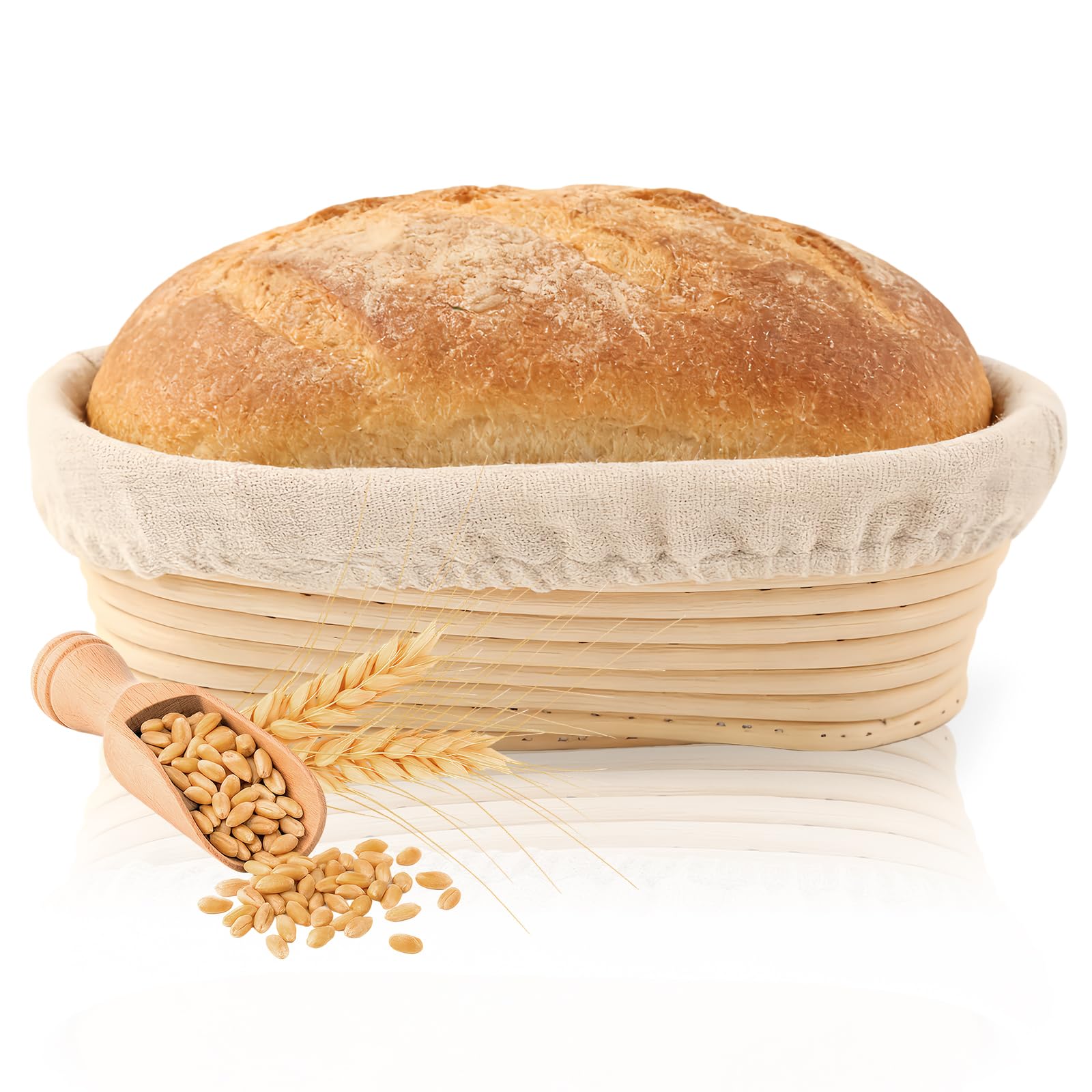 8.2 inch Oval Long Bread Proofing Basket,Banneton Brotform Bread Dough Proofing Rising Rattan Handmade Basket with Linen Liner Cloth(Oval 21 * 14 * 8cm)