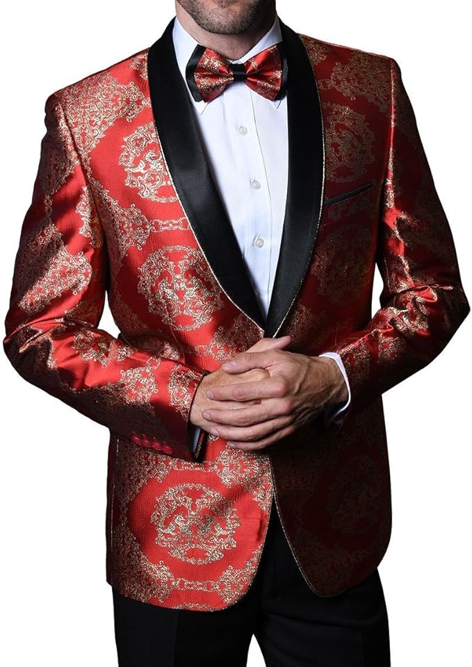 Statement SJ103 Mens Polished Red Gold Tux Blazer Jacket + Bow Tie (46L