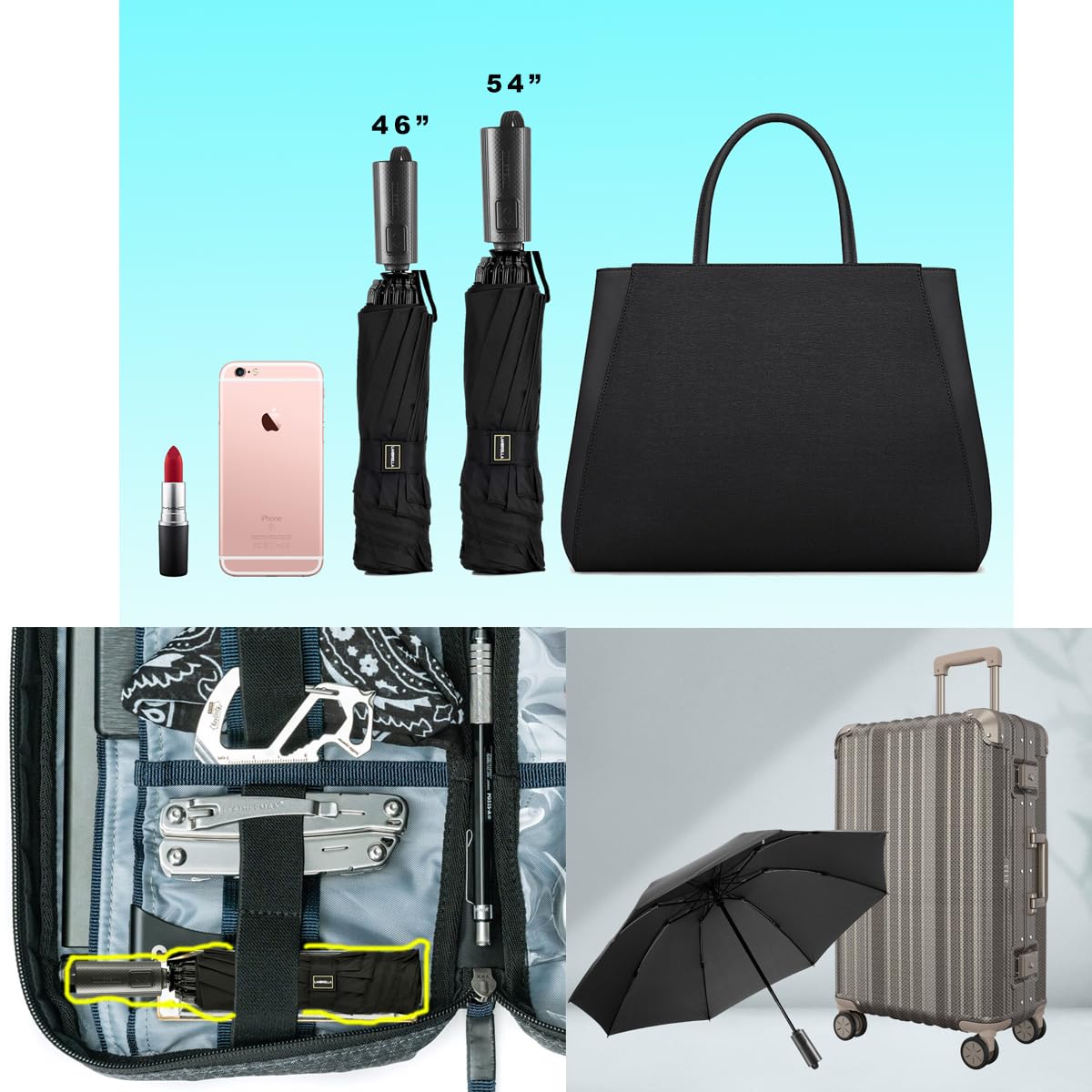 LANBRELLA Compact Reverse Folding Umbrella Auto Windproof Travel Umbrella
