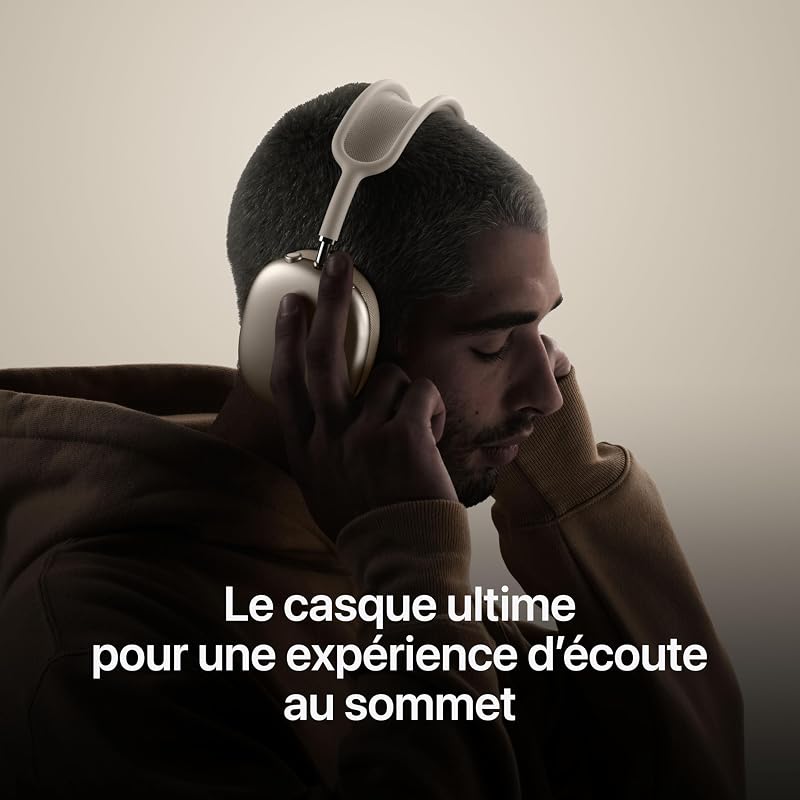 AirPods Max Casque Circum-auriculaire sans Fil, réduction Active du Bruit de Niveau Pro, Mode Transparence, Audio Spatial personnalisé, Recharge USB C, Lumière stellaire