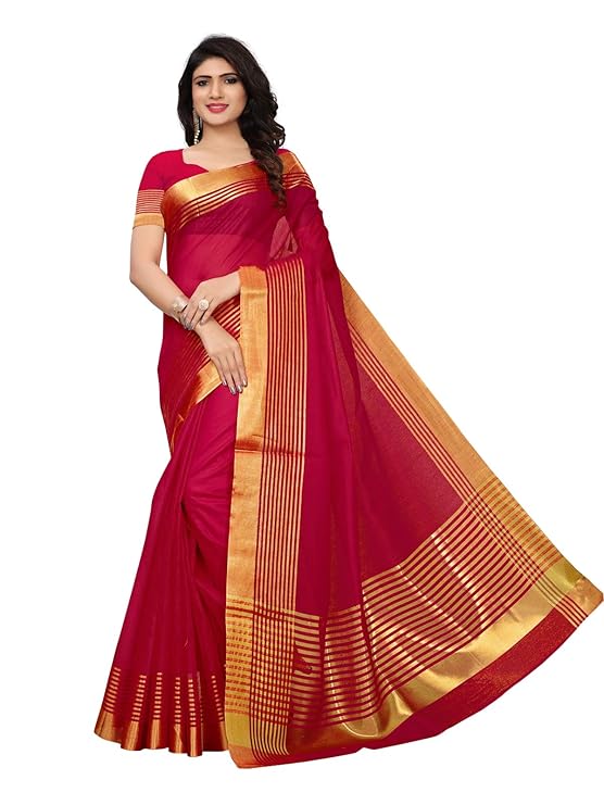 Women's Kota Doria Cotton Silk Saree With Blouse
