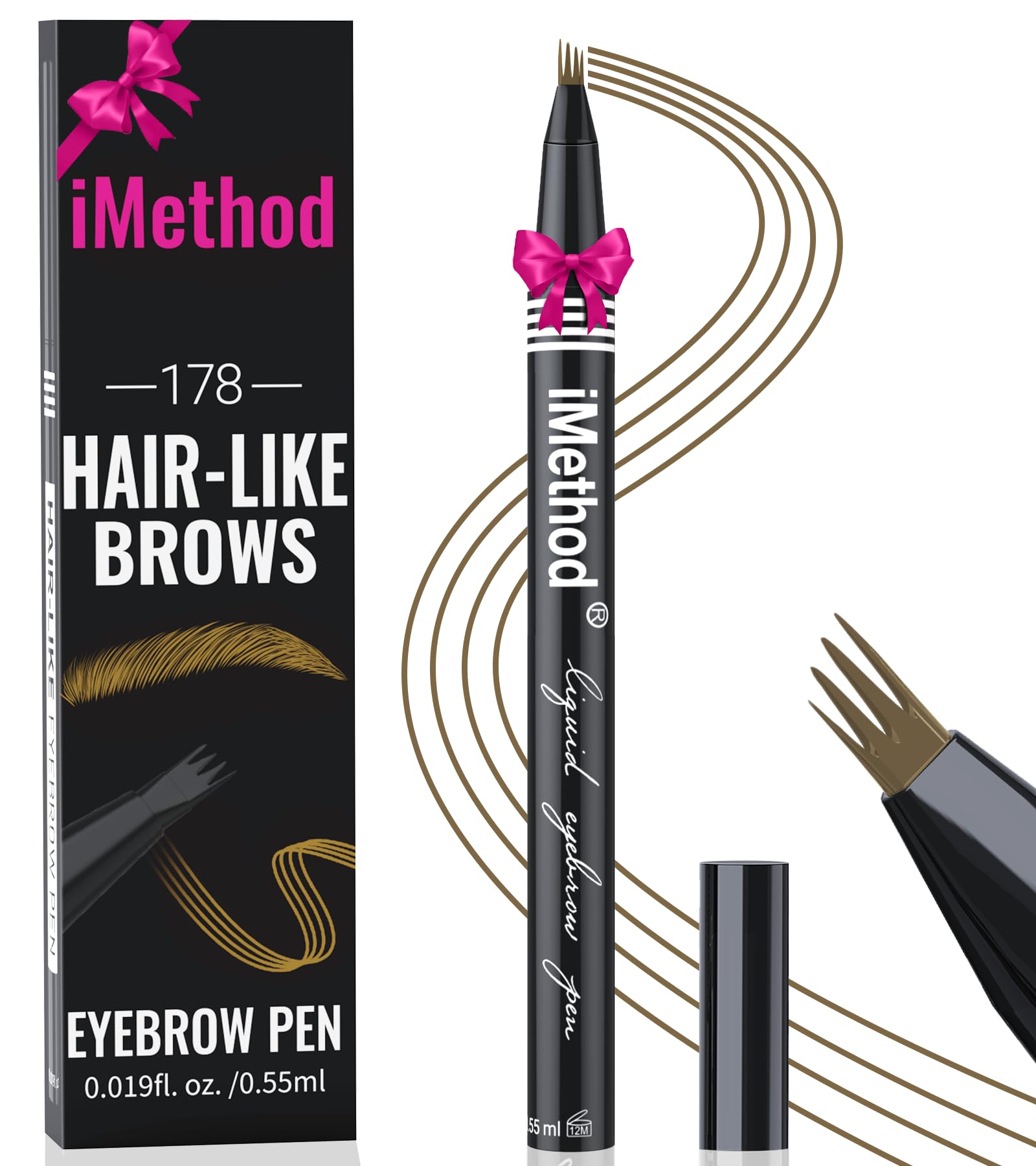 iMethod Eyebrow Pen - Eyebrow Pencil with Micro 4-Fork Tip, Microblading Eyebrow Pen for Natural Hair-Like Brows, Long-Lasting Eye Brow Pencils for Women, Smudge-proof, Brown