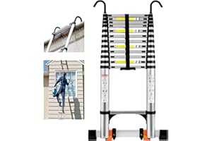 Wolec 16.5 FT Telescoping Ladder with Hooks, Adjustable Multi-Purpose Collapsible Extension with Stabilizers & Wheels, Heavy Duty 330 lbs Max Capacity, Ideal for Home and Outdoor Work, Silver