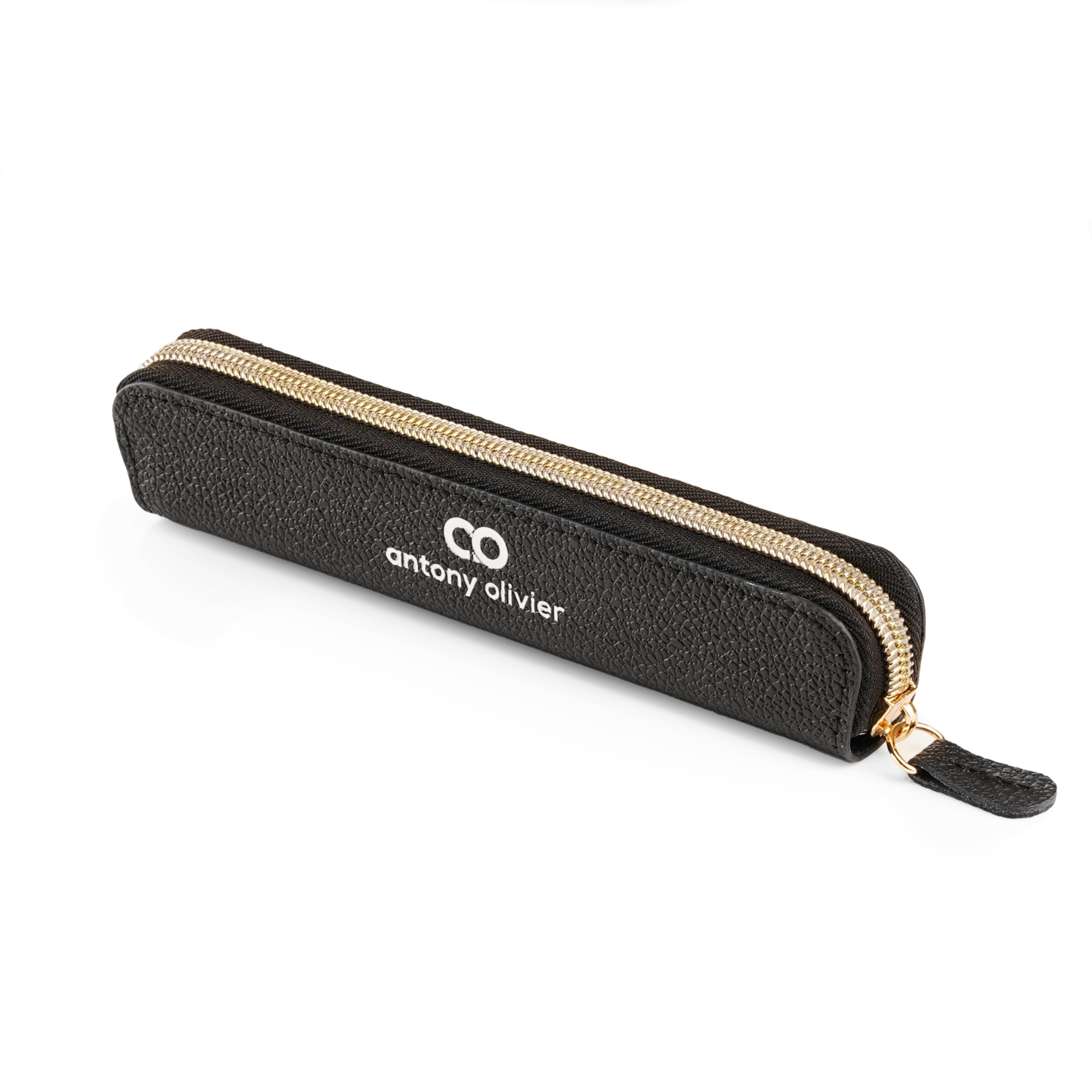 Antony Olivier Real Leather Pencil Case | Black Pen Pouch with Zip | for Men, Women & Professionals | Cutest Slim Design Size Pouch for Stationery & Utensils
