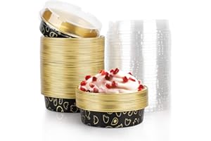 Beasea Mini Tart Pans 50 Pack, 4 Inch Disposable Pie Tins with Lids, Black Gold Aluminum Pie Pan Cartoon Tin Tart Pans Round Oven Baking Mini Cake Pan for Pie Tart Quiche