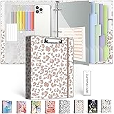 3 Ring Binder 1 Inch for 8.5"x11" Paper, Three Ring Binders with Clipboard, 5 Dividers with Tabs and Pockets, Transparent Folder, 18 Divider Stikers, BVSSX Decorative Binder with Pen Holder,Leopard