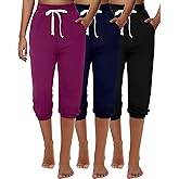 Ficerd 3 Pcs Women's Capri Sweatpants Joggers Summer Casual Sports Cropped Lounge Pants High Waisted Athletic with Pockets