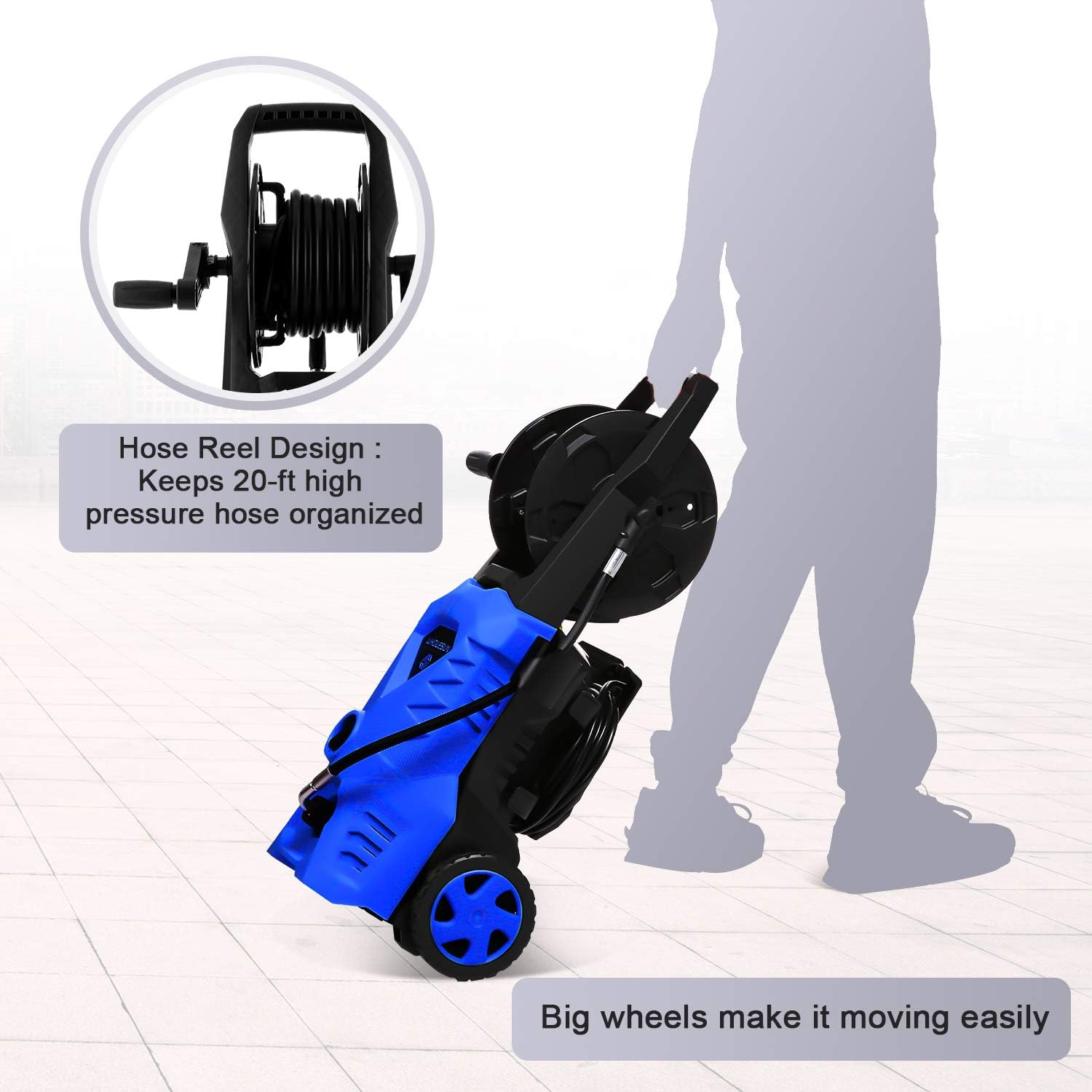 WHOLESUN 3000PSI Electric Pressure Washer 2.4GPM 1600W Power Washer with Hose Reel and Brush Blue : Garden & Outdoor