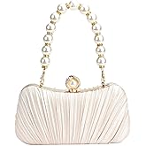 Menurra Clutch Purse Satin Pearl Evening Bag Handbag Chain Strap Shoulder Bag