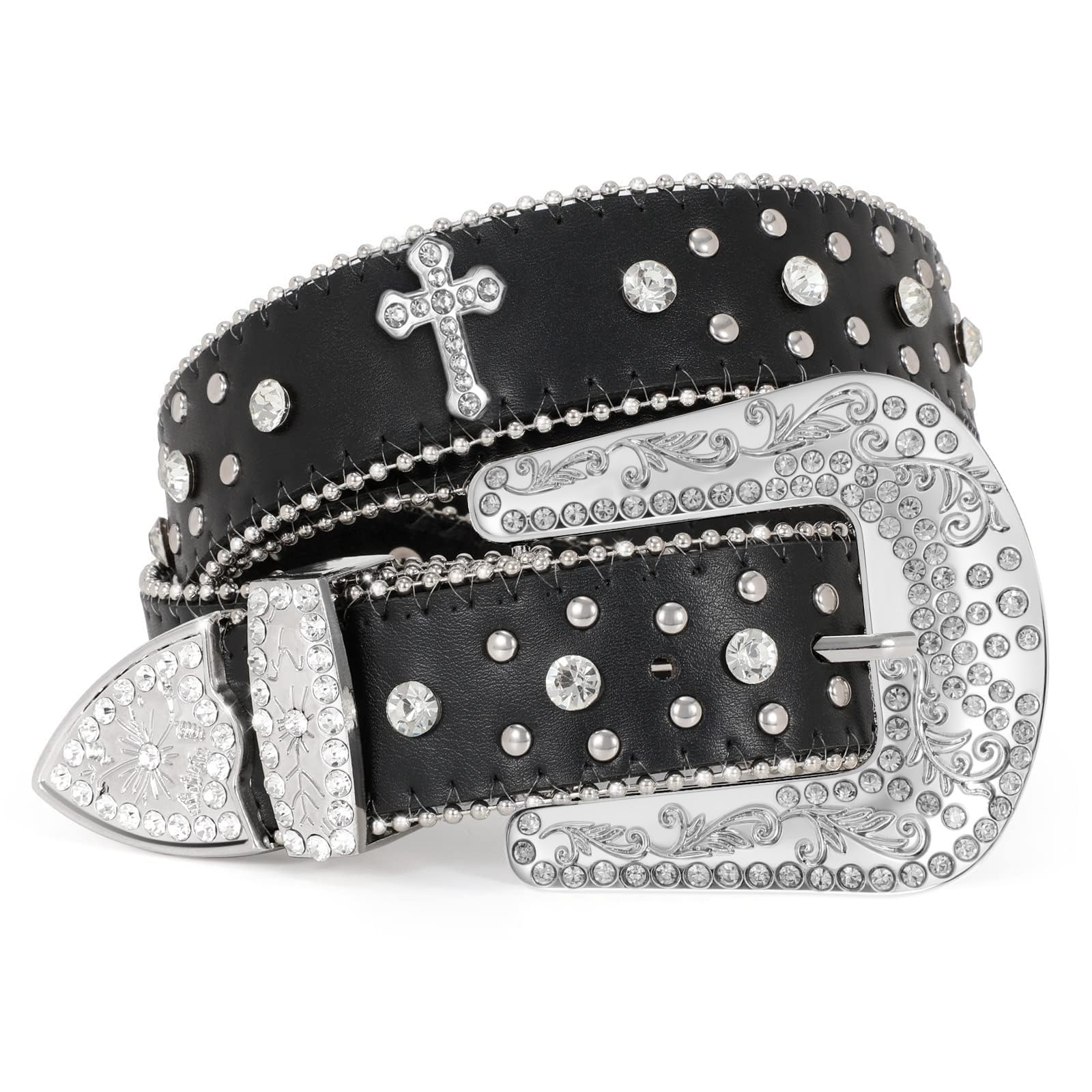 Photo 1 of ***LEATHER DAMAGED***Balteus Sparkly Rhinestone Diamond Sequin Studded Belt for Men & Women - Western Cowgirl Cowboy Style