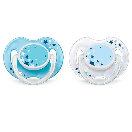 Philips Avent Bpa Free Nighttime Infant Pacifier, 0-6 Months, 2-Count (Clear Blue)
